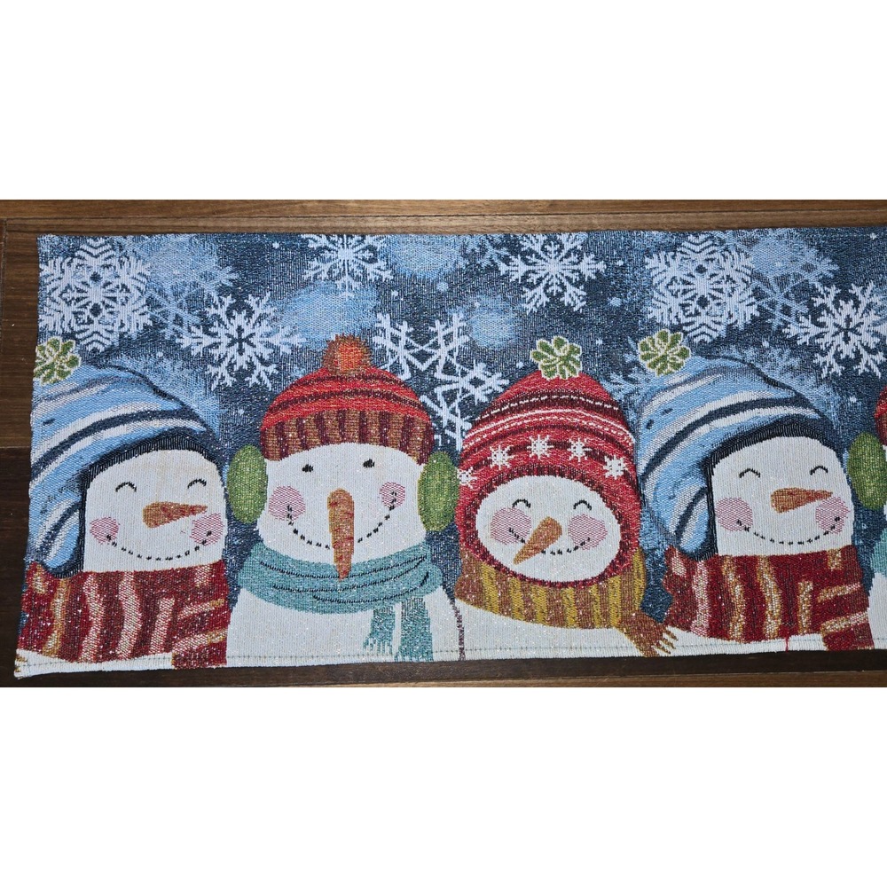 Holiday Snowman Woven Tapestry Table Runner Metallic Sparkle Christmas 63x 12 - Picture 2 of 8